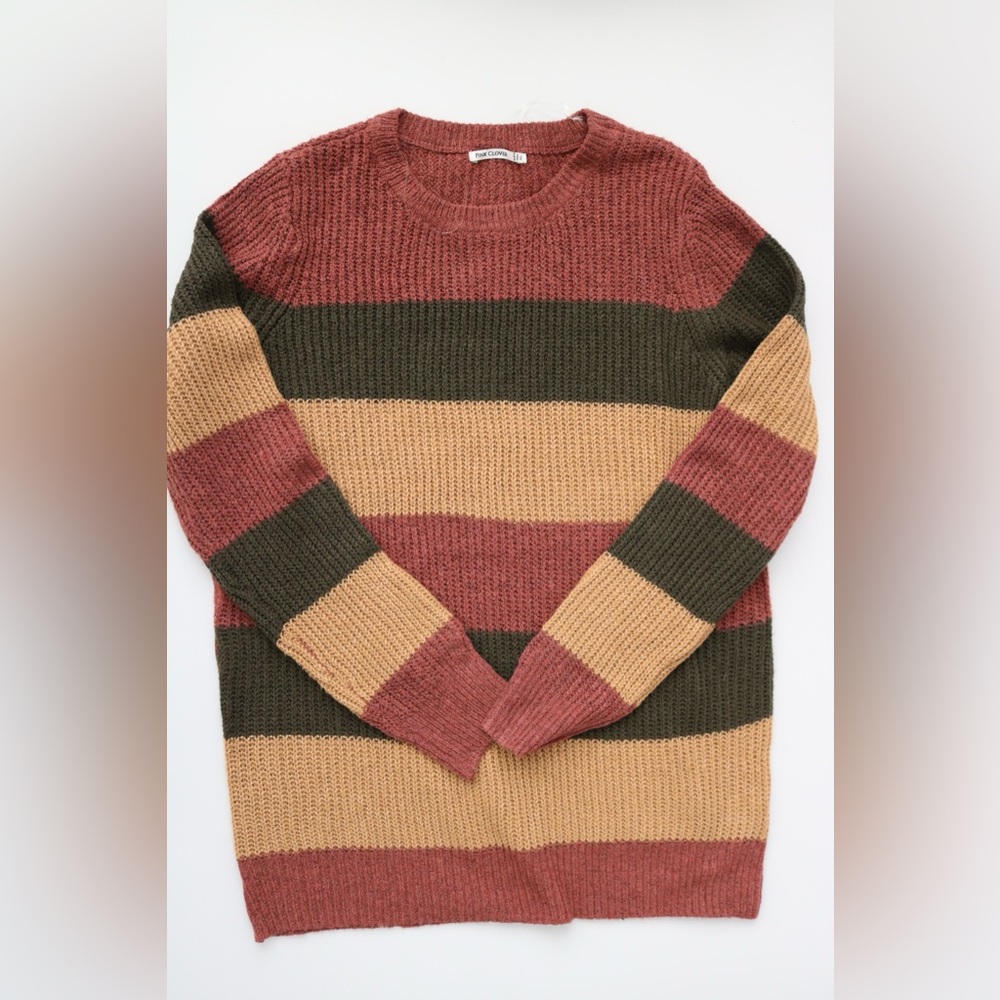 NWOT- Pink Clover Striped Sweater, Size XL